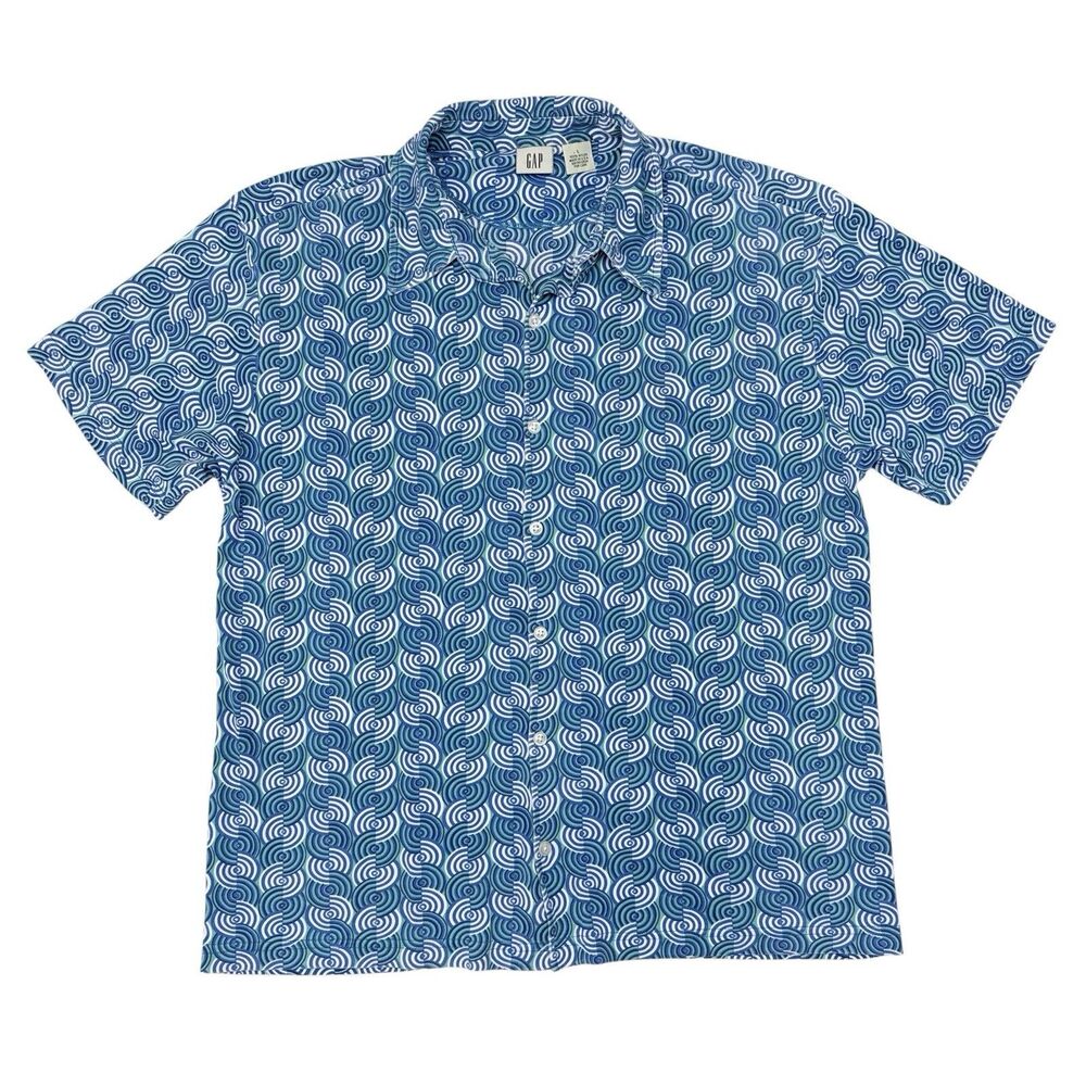 Gap Shirt Men’s Size Large Blue Short Sleeve Button Up Hippie Groovy Psychedelic